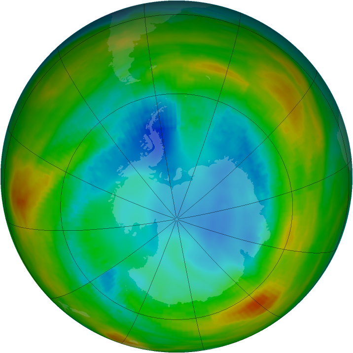 Antarctic ozone map for 11 August 1984